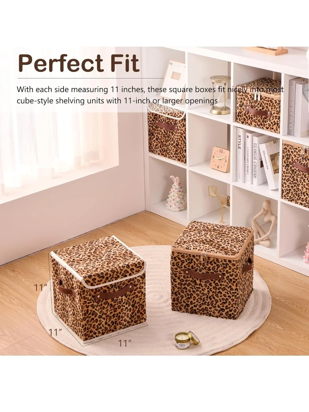 Leopard Print Fabric Storage Bins - Set of 4